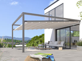 Waterproof pergola system, terrace folding roof, pic in colours
