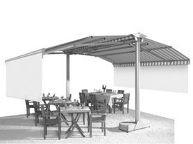 All weather 2-side awning with valance, pic in b/w