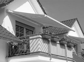 cassette awning on a balkony pic in b/w