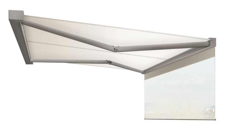PIANO awning with valance, both fabrics in white colour