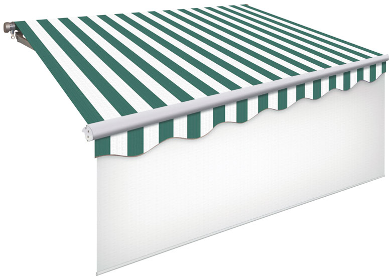 VENTURA TREND awning, fabric with green and white stripes and a white valance