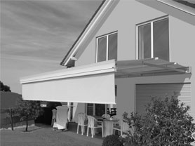 awnings with valances, pic in b/w