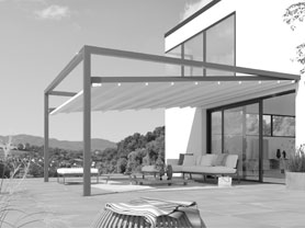 Waterproof pergola system; terrace folding roof, pic in b/w